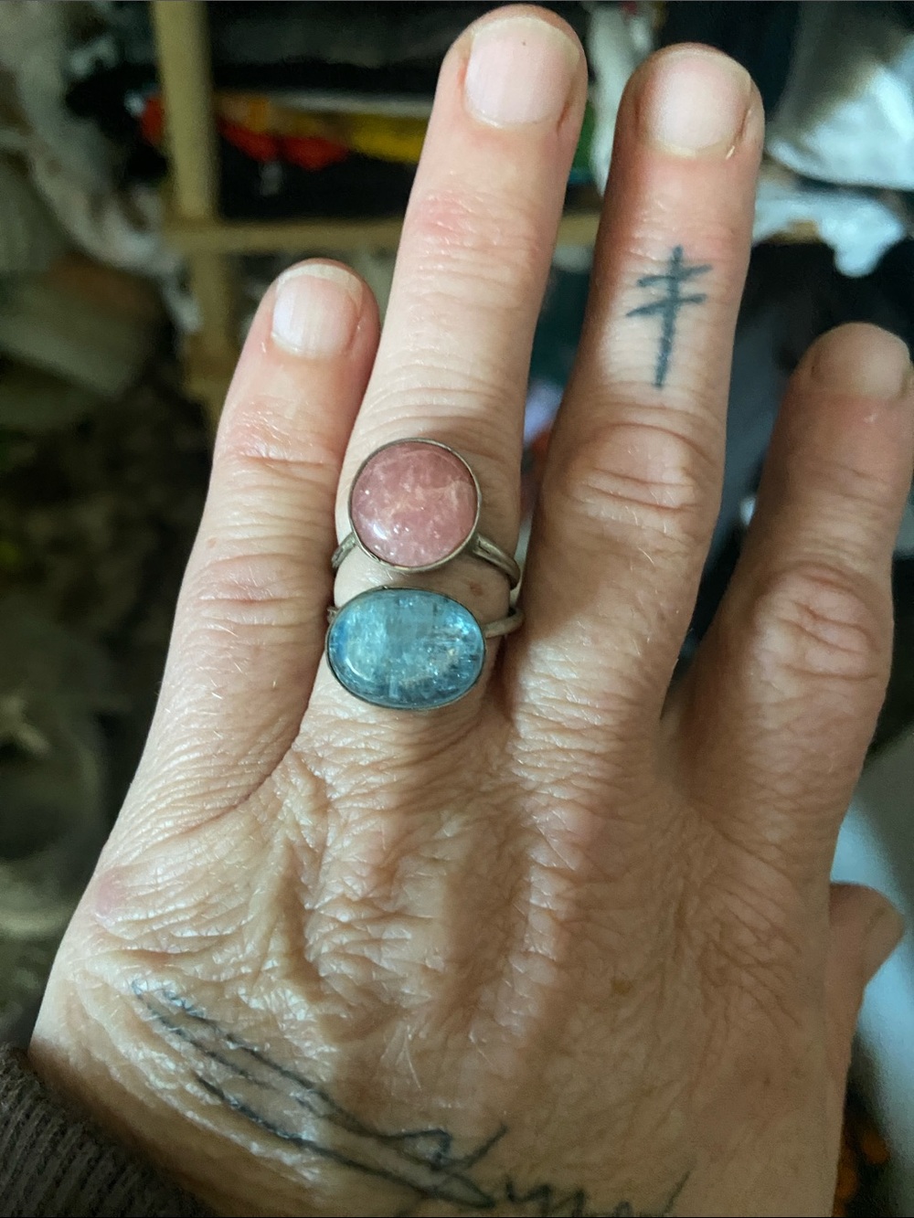 Sterling Silver rose quartz  and aqua marine Stackable Rings - Women Jewelry